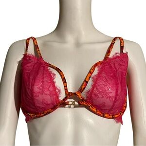 Victoria's Secret Bra Very Sexy Low Cut Demi Pink and Orange Lace Unlined
